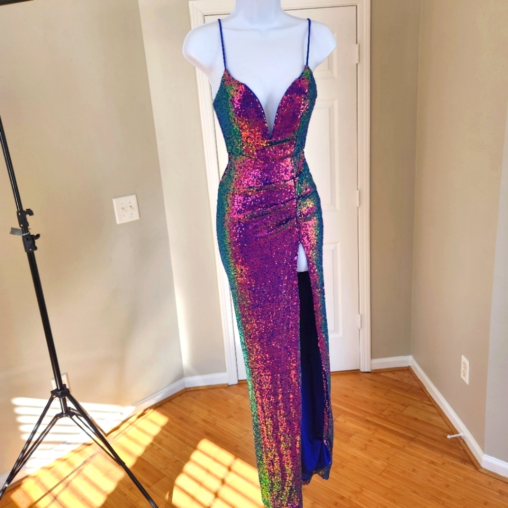 Stunning Multicolor Sequin Gown with Slit Fits 2 Or Small 4